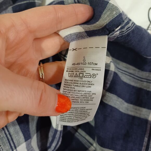 NWT Banana Republic Shirt Men's L Blue Plaid 100% Linen Button-Down Top - Picture 7 of 8